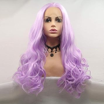 Amazon チャーミングな女性ロングカーリーヘアウィッグ女性ライトパープルバックルフロントレースヘアウィッグコスプレ合成ウィッグ スポーツ アウトドア