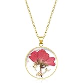 KBFORU Birth Flower Necklaces For Women - 1-12 Month Necklace - Handmade Pressed Flower Necklace - Unique Holiday Gift - Gold 18"