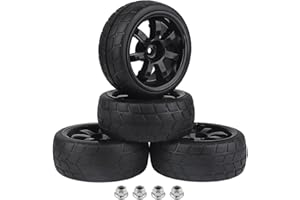 AllinRC PreGlued 12mm Hex Hubs Wheel Rims&2.56" Rubber Tires for 1/10 On-Road Touring Car Drift for Traxxas 4tec 2.0 3.0 Tamiya TT02 TT01 HPI RS4 HSP Flying Fish Wltoys 144001 Kyosho Fazer (Edition E)