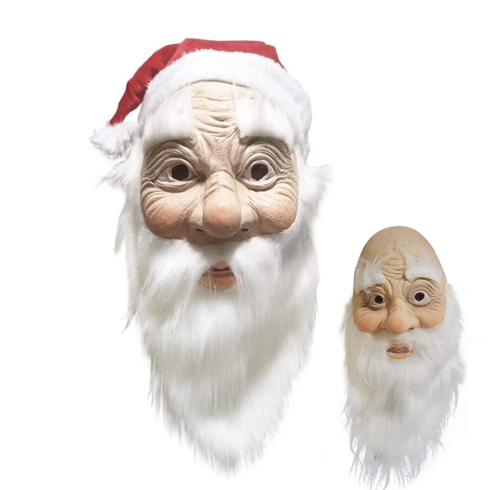 SOUTHSKY Latex Mask Old Man Full Face Santa Claus Father With Red Hat White Long Beard Tash Eyebrows For Halloween Carnival Festival Birthday Christmas Fancy Dress Costumes