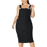 Agnes Orinda Plus Size Jean Overalls Dresses for Women Adjustable Strap Back Slit Distressed Denim Overall Dress