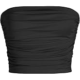 CIDER Tube Tops for Women Ruched Front - Strapless Crop Going Out Bandeau Summer Knit Tank