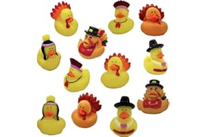 4E's Novelty Thanksgiving Rubber Duckies (12 Pack) Thanksgiving Themed Rubber Ducks Bulk Turkey & Pilgrim Ducks, Thanksgiving Party Favors Supplies for Kids Adults, Table Centerpiece, Bath Toys