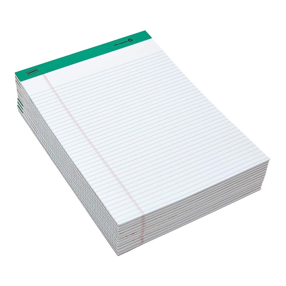 Staples 100 Recycled 8 1/2" x 11 3/4", White, Perforated Notepads