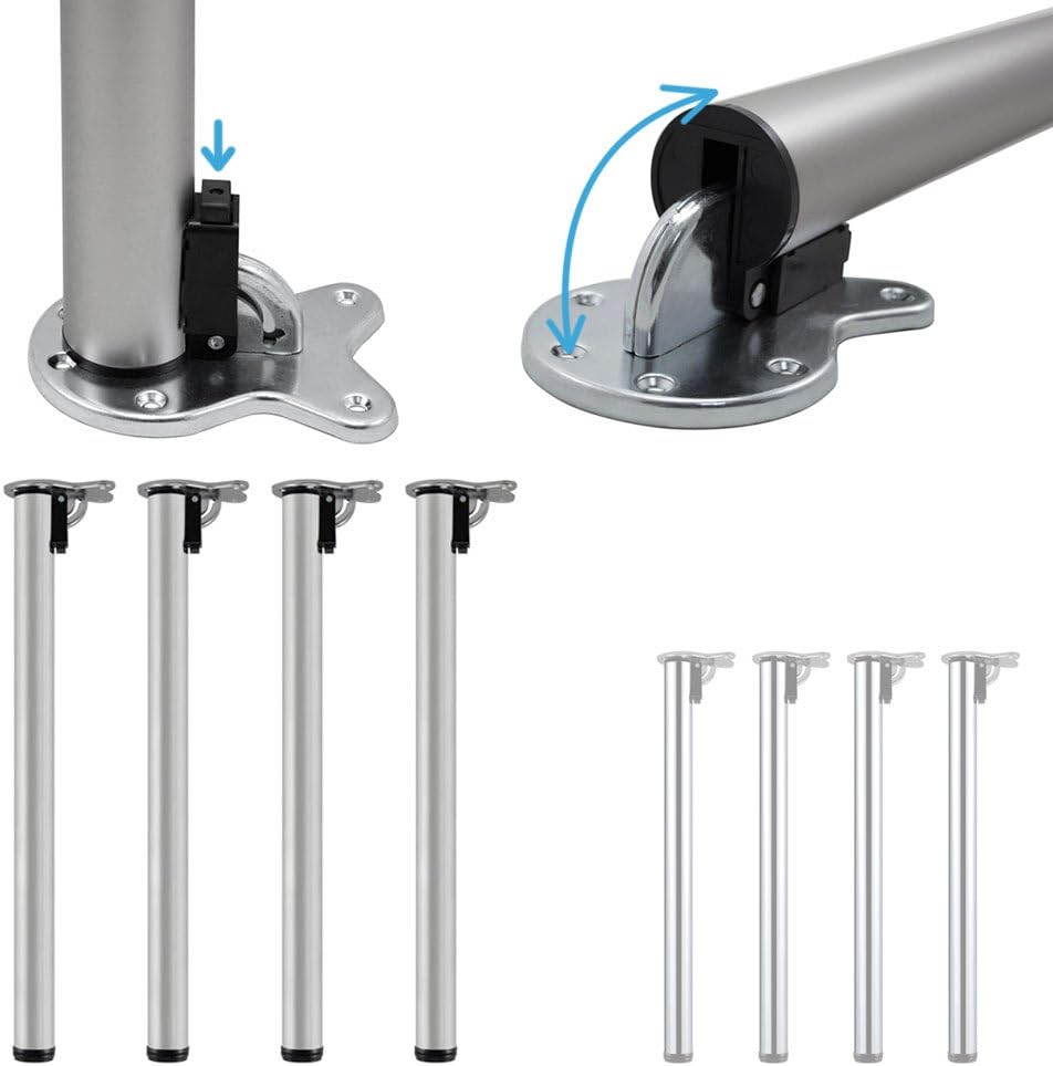 4 Steel Adjustable Folding Kitchen Desk Worktop Breakfast Table Leg Ø 50 mm 4 Heights 710 - 1100 mm V2Aox, Colour:Stainless steel look;Length:820 mm
