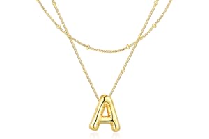 Bubble Letter Necklace for Women, Initial Letter Personalized Jewelry Zinc-Alloy Pendant A - Z 26 letters 17.7"+1.97" length