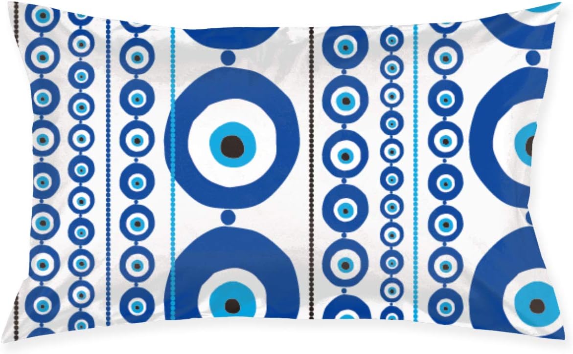 Blue Greek Evil Eye Evil Amulet Nazar Decorative Throw Pillow Cover with Zipper Protective Pillowcase for Bed Sofa Car 20×30 Inches