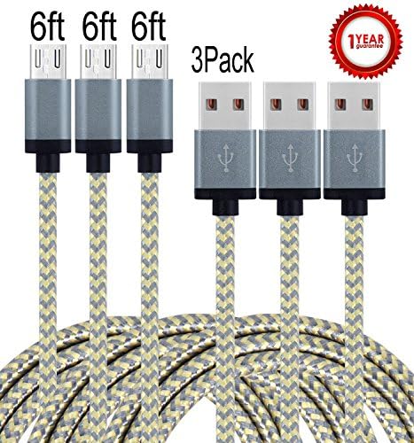 Aplenta 3-Pack 6ft Premium Micro USB Cable High Speed USB 2.0 Sync and Charging Cables for Samsung, HTC, Motorola, Nokia, Android, and More(Gold+Gray)