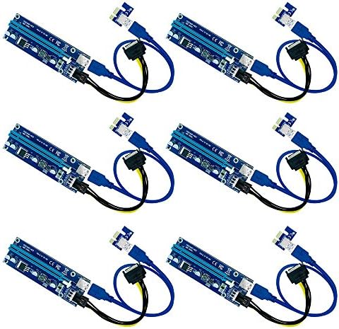 Vchicsoar 6-Pack PCI-E Riser 1x to 16x Powered Riser Adapter Card w/ 60cm USB 3.0 Extension Cable &amp; 6 Pin PCI-E to SATA Power Cable - GPU Riser Adapter - Ethereum Mining ETH