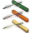 Small Reading Glasses Men Women 3 Pairs Slim Pocket Readers with Pen Clip Metal Case Spring Hinge (Yellow+Orange+Green,+2.0)