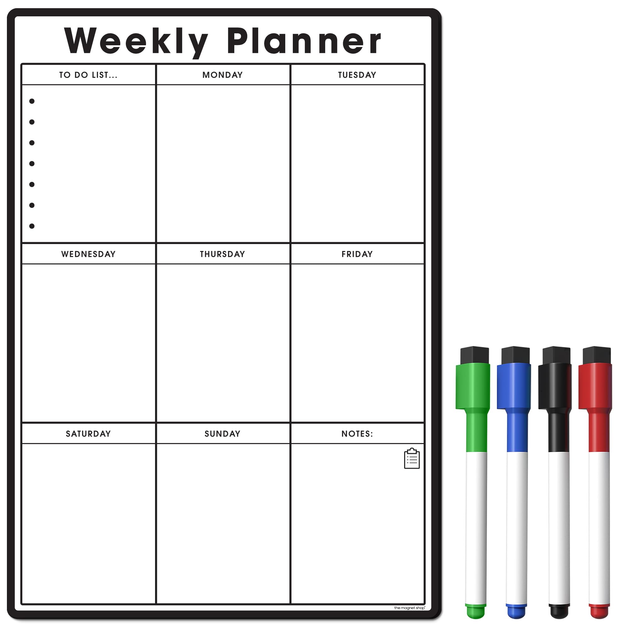 TMS Magnetic Weekly Planner/Organiser A3 | Customisable Whiteboard to Manage Tasks, to Do Lists, Shopping, Meal Planning | for Home, Office, School with 4 Dry Wipe Pen (Standard Black, A3)