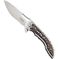 CRKT Fossil Folding Pocket Knife: Compact Stainless Steel Plain Edge EDC Folder with Frame Lock, Everyday Carry Knife, Satin Blade Finish 5460, Brown