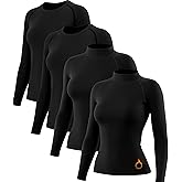 Coume 4 Pack Women Thermal Compression Shirts Fleece Lined Athletic Tops Long Sleeve Workout Base Layer Slim Fit Winter Tops