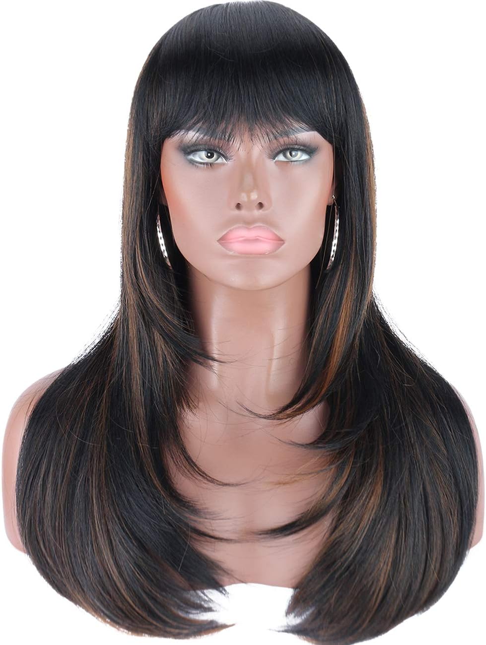 Kalyss 24 Heat Resistant Yaki Synthetic Wig With Hair Bangs Long