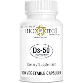 Bio-Tech Pharmacal D3-50 50,000 IU, 100 Vegetable Capsules &ndash; All-Natural Supplement &ndash; Supports Bone &amp; Immune Health &ndash; No Dairy, Fish, Gluten, Peanut, Shellfish, &amp; Soy