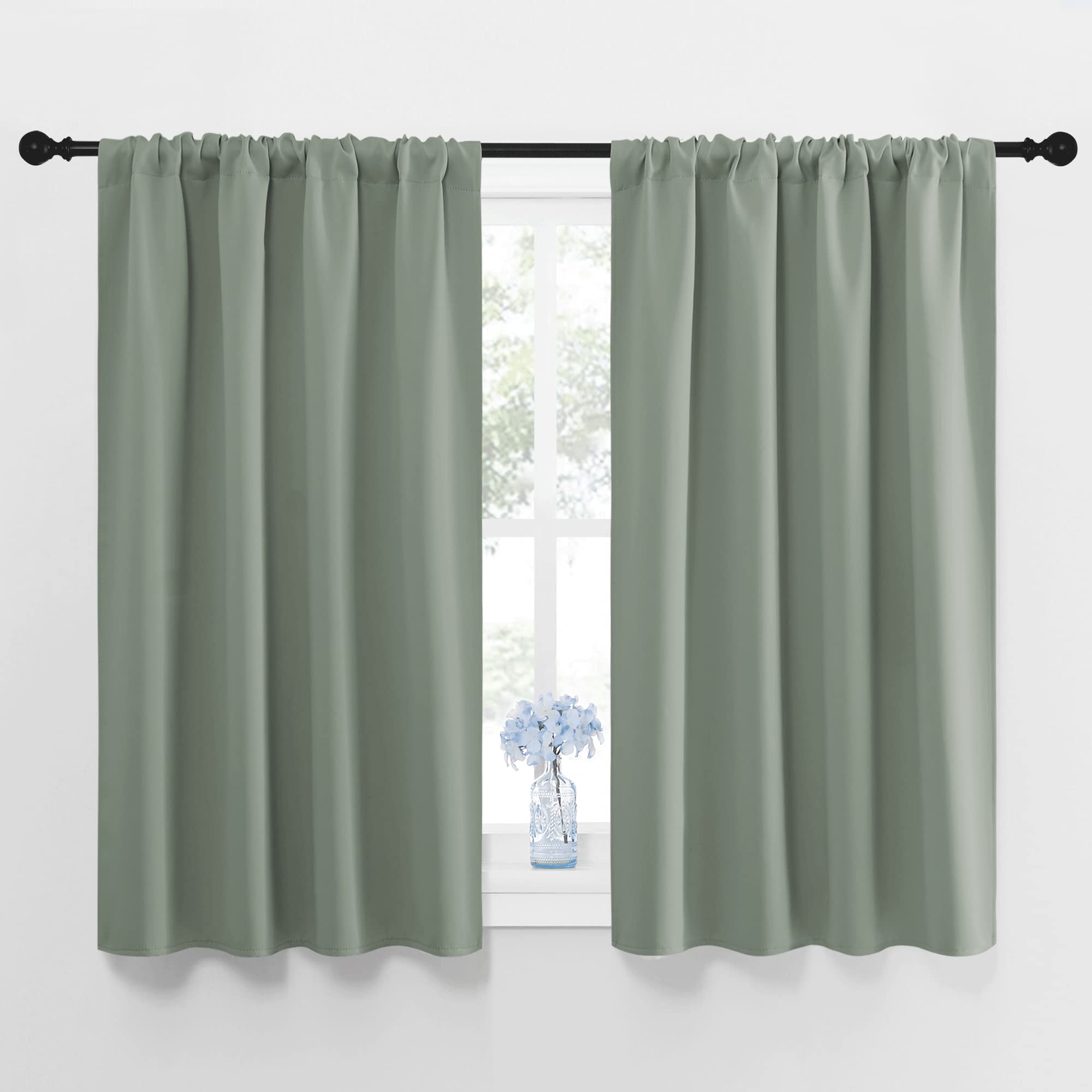 Photo 1 of NICETOWN Window Curtains Blackout Drapes - Thermal Insulated Solid Rod Pocket Blackout Curtains/Draperies for Living Room (Sage Green, One Pair, 42 by 45-Inch)