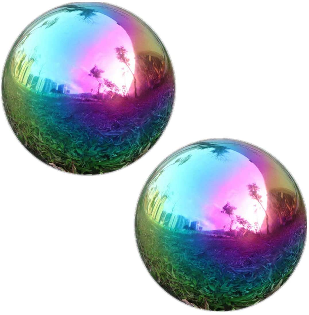 GDglobal Stainless Steel Gazing Ball Mirror Polished Hollow Ball Reflective Garden Sphere for Home Garden Decoration (80mm x2, Rainbow)