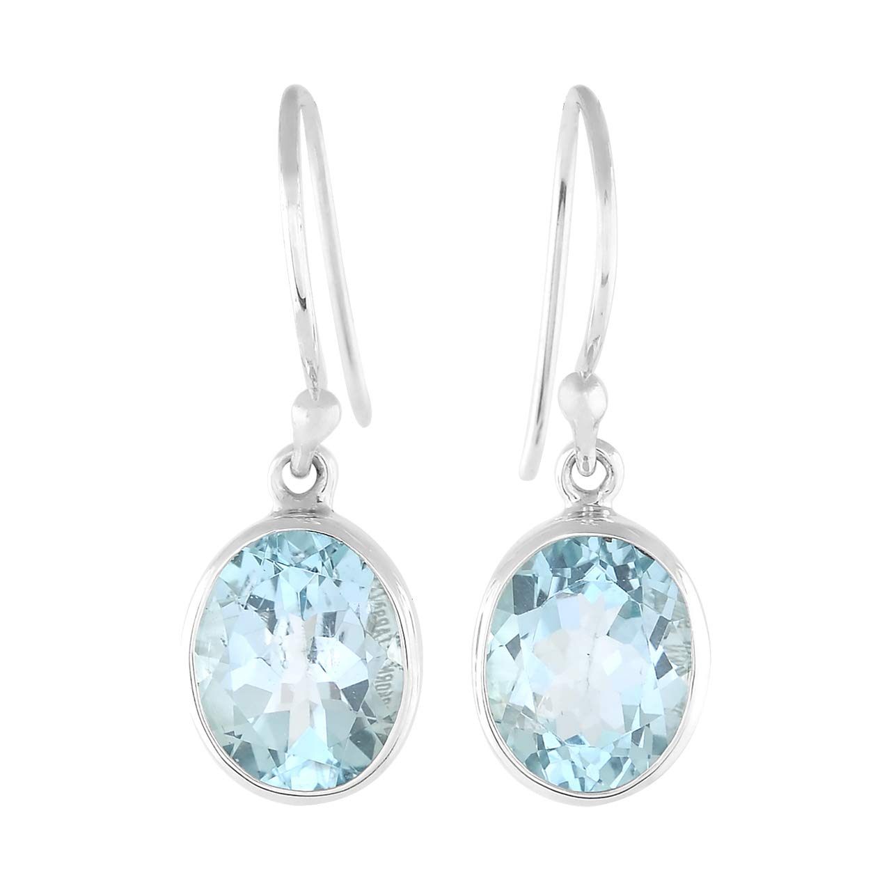 Starborn Blue Topaz Brazil Oval Panel Cut Faceted Earrings in 925 Sterling Silver
