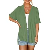 Yincro Womens Short Sleeve Cardigan Summer Open Front Casual Soft Cardigans | Loose Fit, Lightweight for Layering, Side Slit High-Low Hem