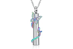 shajwo Cylinder Butterfly Urn Ashes Necklace for Women Men Cremation Jewelry of Loved Ones Memorial Vial Pendant