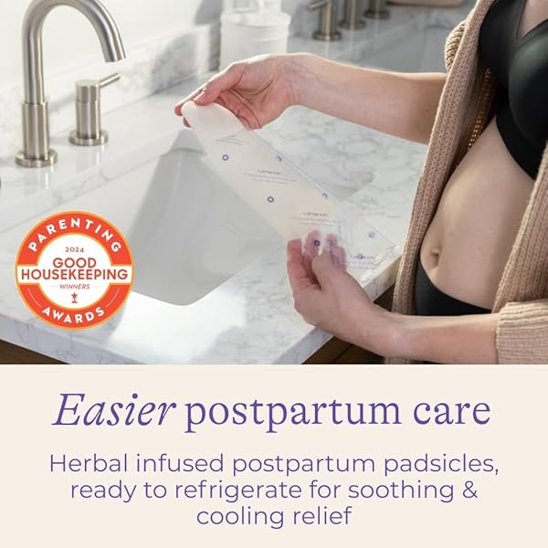 LANSINOH POSTPARTUM COOLING PADS, PERINEAL ICE PACKS, 12 COUNT, WITCH HAZEL PADS FOR POSTPARTUM CARE, PADSICLES WITH COOLING AND COMFORTING ALOE VERA