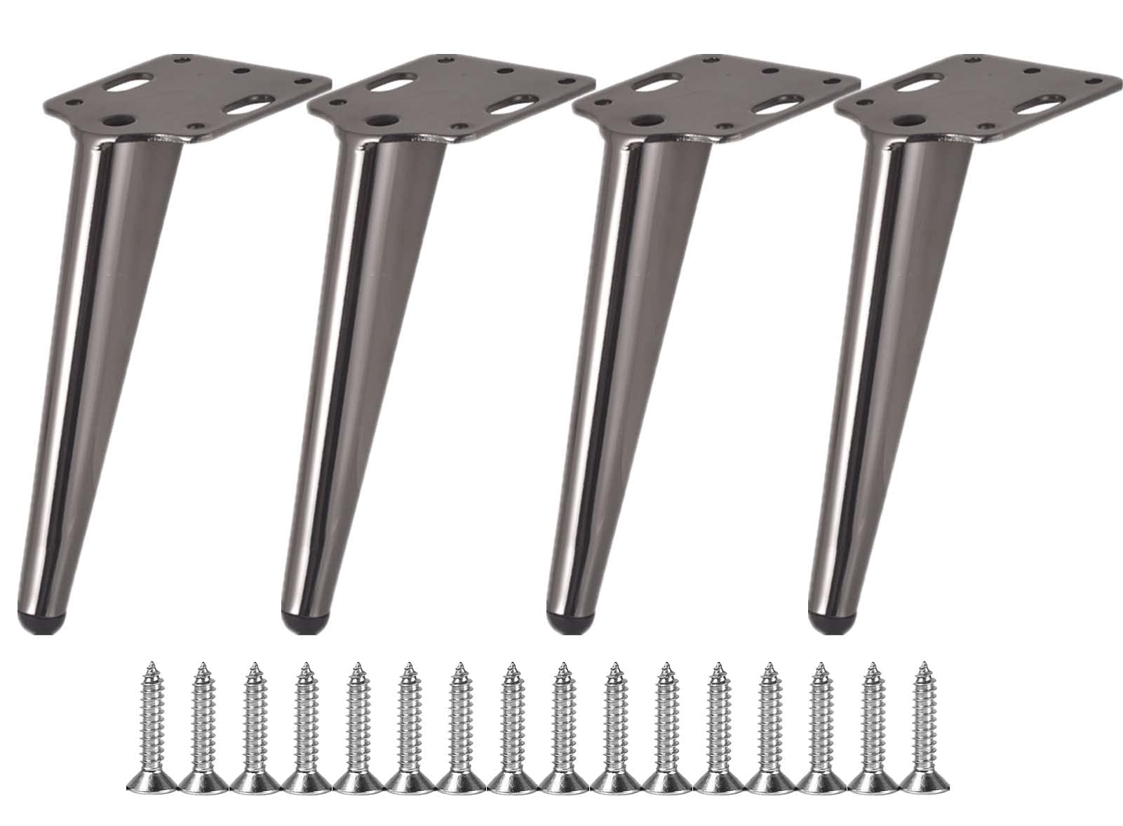 4 Furniture Legs Metal Dark Grey Shiny Modern Sofa Foot, 18 cm Leg for Coffee Table, TV Cabinet, Bathroom Cabinet with Screws + Floor Protection + Non Slip Silent Base
