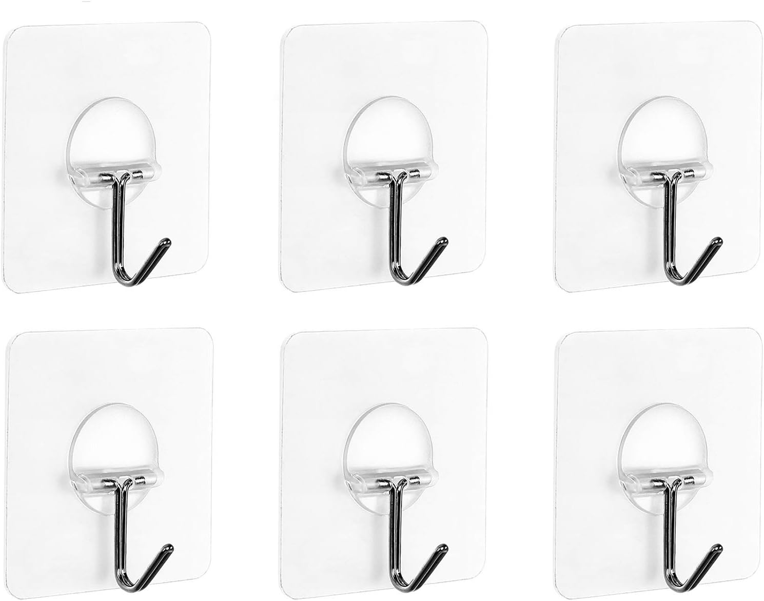 6 Pack(5kg Max) Transparent Adhesive Hooks Removable Waterproof