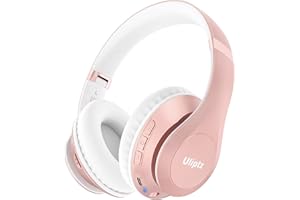 Uliptz Wireless Bluetooth Headphones, 65H Playtime, 6EQ Sound Modes, HiFi Stereo Over Ear Headphones with Microphone, Foldable Bluetooth 5.3 Headphones for Travel/Office/Cellphone/PC (Rose Gold)