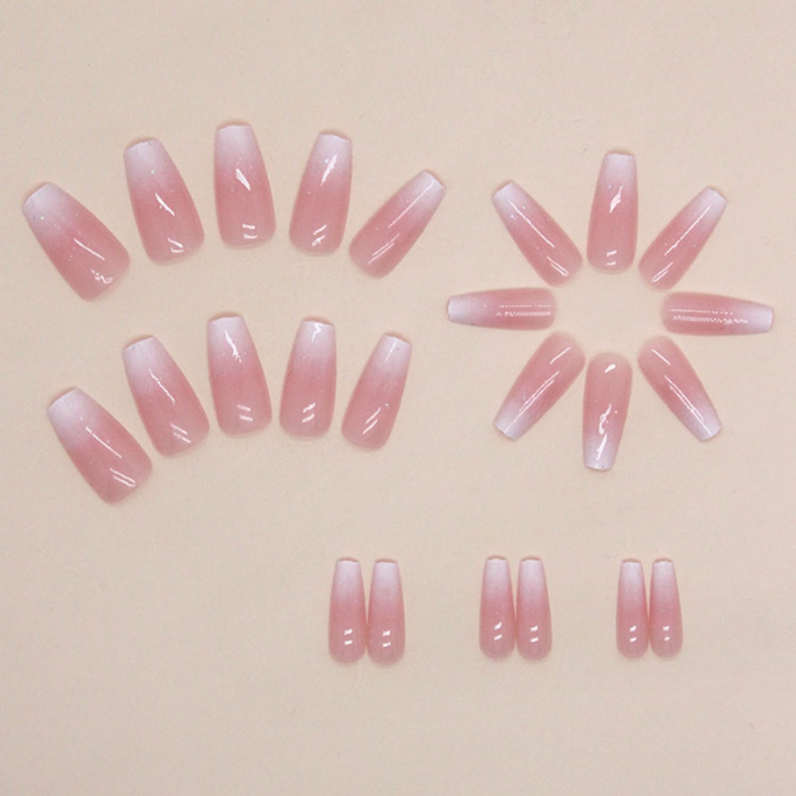 Hkanlre Bling Coffin Press on Nails Fake Nails Tips Full Cover Medium False Gradient Nails for Women and Girls 24PCS (Coffin pink) - Image 2
