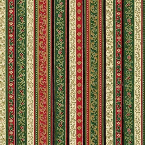 Timeless Treasures Christmas Fabric Multi Gold Holiday Stripe