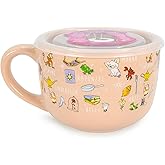 Disney Princess Ceramic Soup Mug with Vented Lid | Bowl For Ice Cream, Cereal, Oatmeal | Large Coffee Cup For Espresso, Caffeine, Beverage | Cute Home & Kitchen Decor Essentials | Holds 24 Ounces