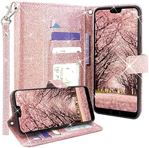 LG K30 Case, LG K10 2018, LG Premier Pro Case, CimdaUS PU Leather Wallet Flip Folio [Kickstand] Case Cover with Card Slot and Wrist Strap for LG K30 (X410) (Glitter 1)
