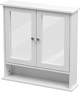 AVC Designs White Bathroom Wall Cabinet with Mirrored Double Doors view 3