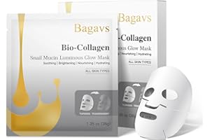 Bagavs Bio-Collagen Snail Mucin Luminous Glow Mask, Collagen Face Mask Hydrating, Soothing, Brightening, Moisturizing for Rad