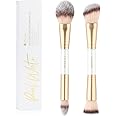 DUcare Makeup Brushes Duo End Foundation Contour Powder and Buffer Brush Bronzer Double Makeup Brush Set 2Pcs white