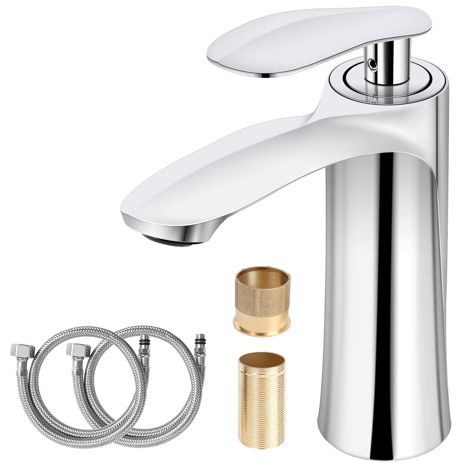 Bathroom Mixer Tap Basin Sink Taps Kitchen Faucet Chrome Brass Cloakroom Sink Tap Hot and Cold Dual Control, Single Hole with 2 Hoses, Corrosion and High Temperature Resistant Anti-Scratch - Oval