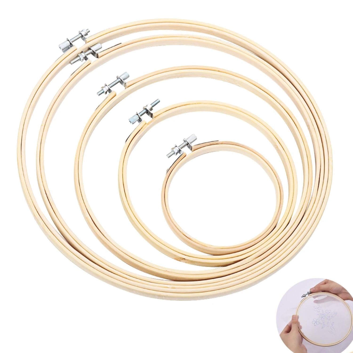 5 Pcs Embroidery Hoops Set 13, 15, 19, 25, 30cm Round Embroidery Hoops Bamboo Circle Cross Stitch Hoops Large Embroidery Rings for DIY Art Craft Sewing Wreaths Decoration