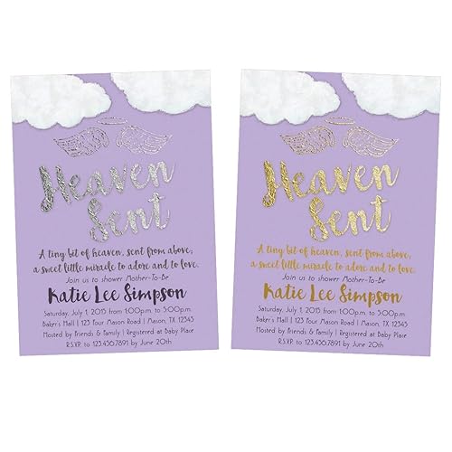 Amazon Com Purple Heaven Sent Baby Shower Invitations Girl Gold Amazon Com Purple Heaven Sent Baby Shower Invitations Girl Gold