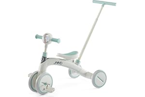 JMMD 4 in 1 Tricycle for Toddlers 1-3 Years Old, Toddler Bike with Push Handle, Kids Tricycles with Removable Pedals & Adjustable Seat for Boys and Girls, Mint