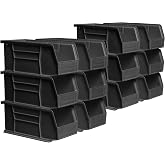 Akro-Mils 30230 AkroBins Plastic Storage Bins, 11"x5"x5", Black, 12-Pack | Space-Saving Stackable Bins for Garage, Pantry, Craft Organization