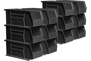 Akro-Mils 30230 AkroBins Plastic Storage Bins, Space-Saving Stackable Bins for Garage, Pantry, Craft Organization, 11-" x 5-" x 5-", Black, 12-Pack