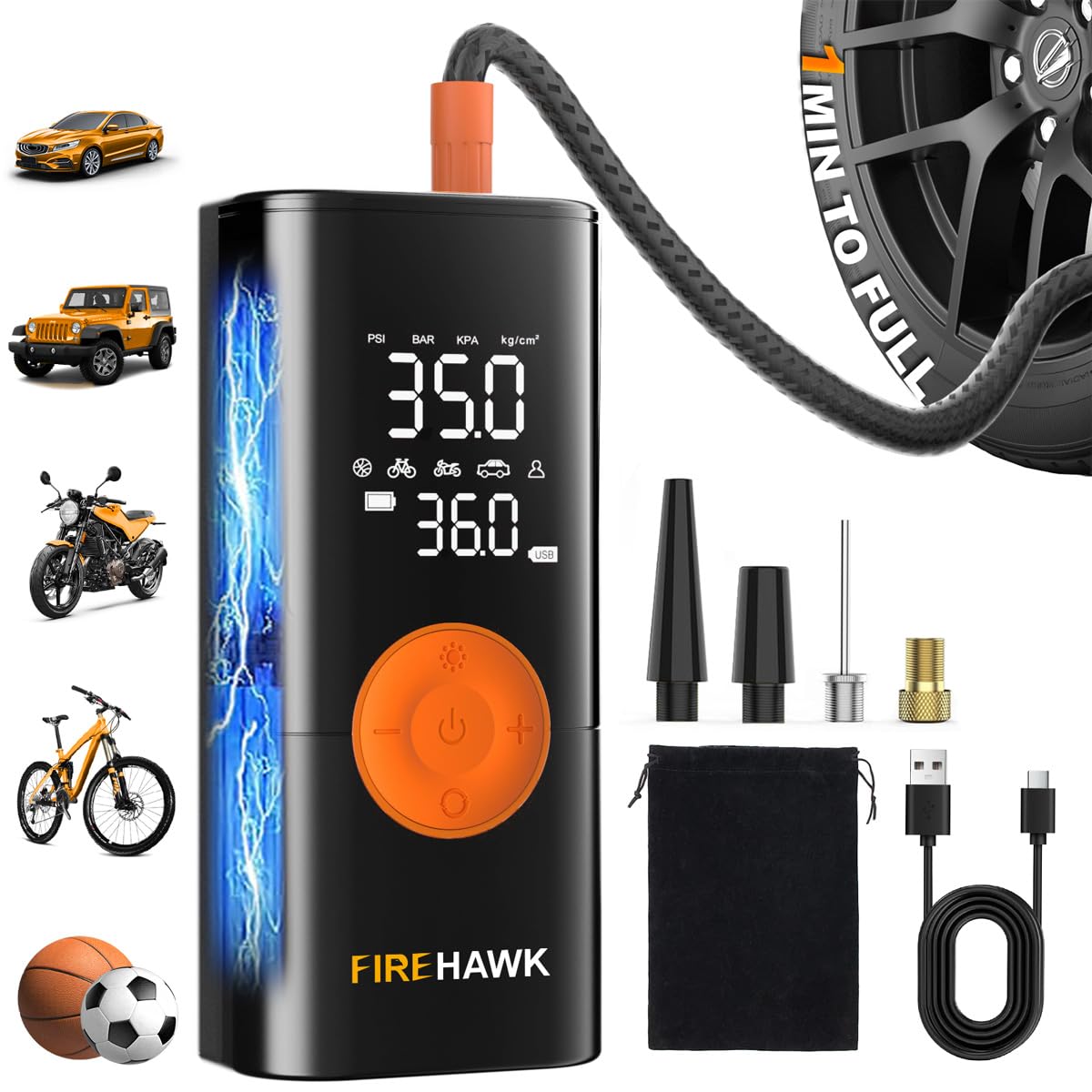 Firehawk Tire Inflator 6X Faster 1 MIN to Full Portable Air Compressor ...