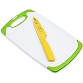 True Small Cutting Board with Stainless Steel Blade Pairing Knife, Non Slip Silicone Grip Plastic Chopping Boards and Knives for Prepping Fruits, Vegetables, Cocktail Ganishes. 2-Piece Set