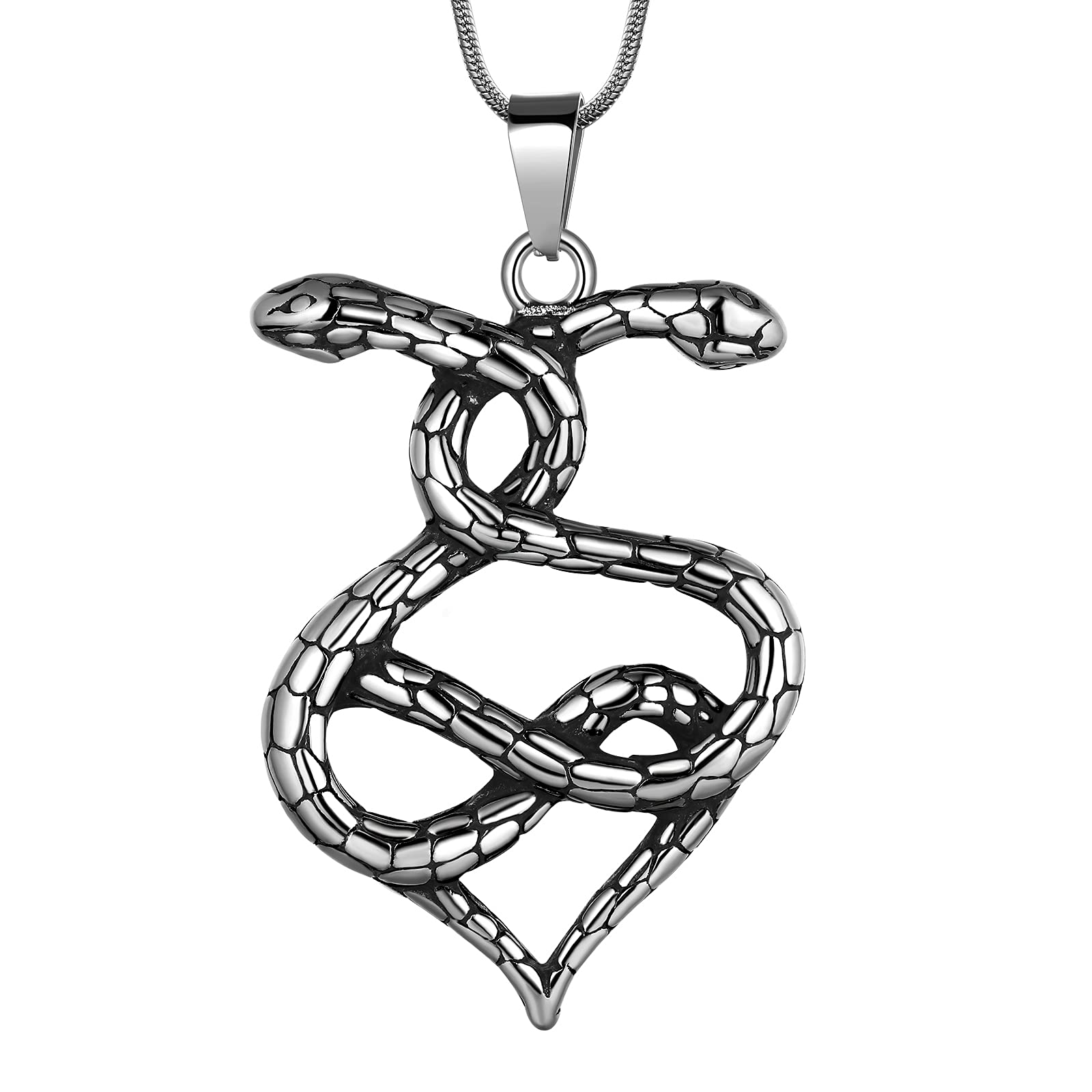 Snake Pendant Necklace Gothic Jewelry - Men's Stainless Steel Animal Serpent Cobra Ouroboros Infinity Heart Shape Pendant Necklace Chain Women Punk Hip-Hop Vintage Jewelry Birthday Gifts SP0124G