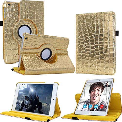 FIII iPad mini 1/2/3 Case - 360 Rotating Leather Stand Smart Cover with Stylus Pencil Holder and Auto Sleep Wake For Apple 7.9 inch Tablet mini iPad 1st, 2nd and 3rd Generation (Crocodile Golden)