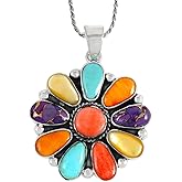 Turquoise Pendant Necklace Sterling Silver 925 Genuine Gemstones & Gemstones (20" Length)