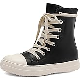 MOFEEDOUKA Womens High Top Sneakers Lace Up Comfort Platform Walking Canvas Shoes with Zipper