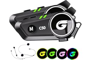 ZHONGREAT Motorcycle Helmet Bluetooth Headset with Stereo Sound, C50 2-Way 1000M Communication System Intercom Speakers with CVC Noise Cancellation, Music Call Control, IP67 Waterproof for Most Helmets (2 Pack)