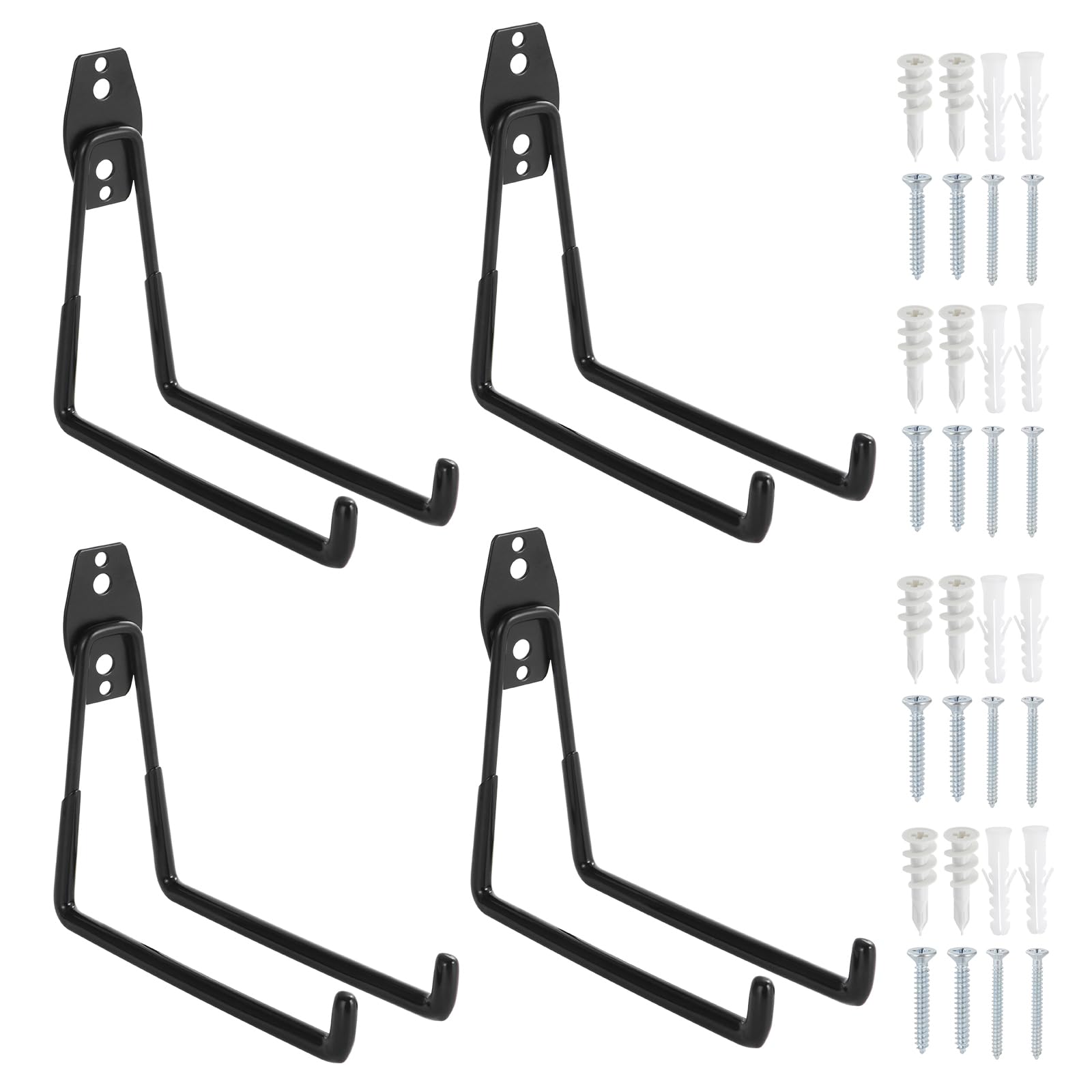Faankiton 4PCS Garage Hooks, Universal Heavy Duty Steel Garage Storage Hooks Set, Wall-Mounted Utility Hooks and Hangers, Heavy Duty Steel Garage Storage Brackets (Large, Black)