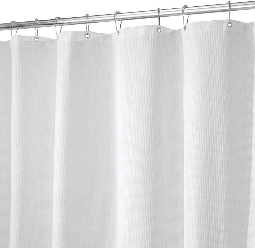 mDesign Hotel Quality Polyester/Cotton Blend Machine Washable Fabric Shower Curtain with Waffle Weave and Rust-Resistant Metal Grommets for Bathroom Showers and Bathtubs - 72" x 72" - White: Home & Kitchen